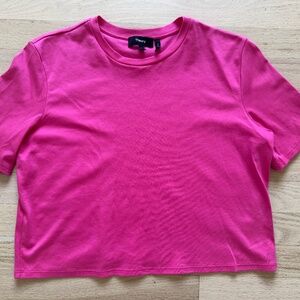 THEORY Women's  Cotton Crop T-Shirt in Pink Azalea Size S
